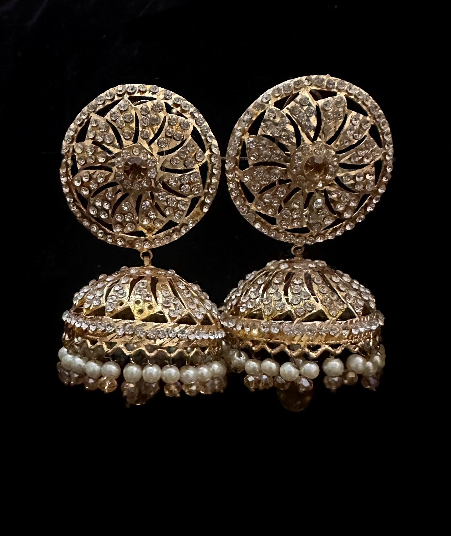 Antique Gold Pearl Elegance Jhumkas