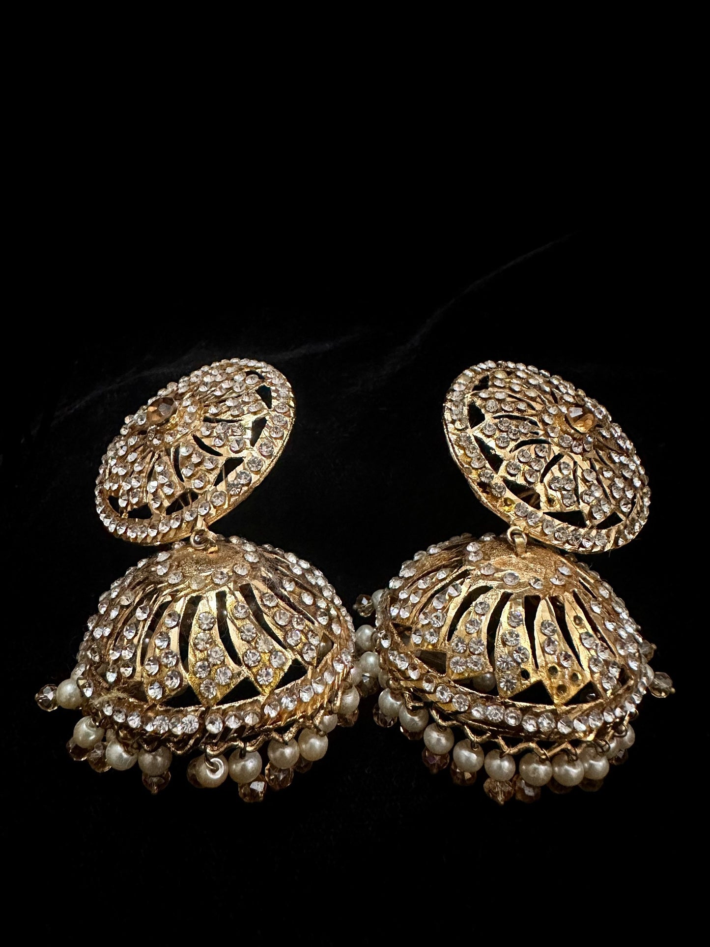 Antique Gold Pearl Elegance Jhumkas